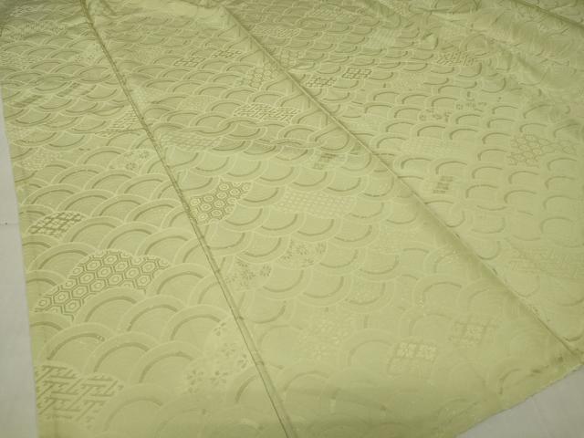 平和屋着物▽上質な色無地 単衣 青海波地紋 若芽色 正絹 逸品 DABE4303az
