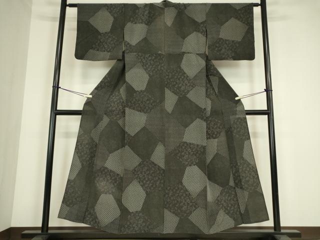 平和屋着物▽江戸小紋 単衣 寄せ小紋柄 黒地 洗える着物 DABE4310az