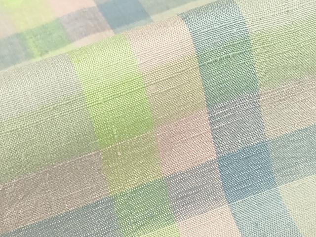 平和屋着物▽結城紬 単衣 格子 証紙付き 正絹 逸品 DABE4311az