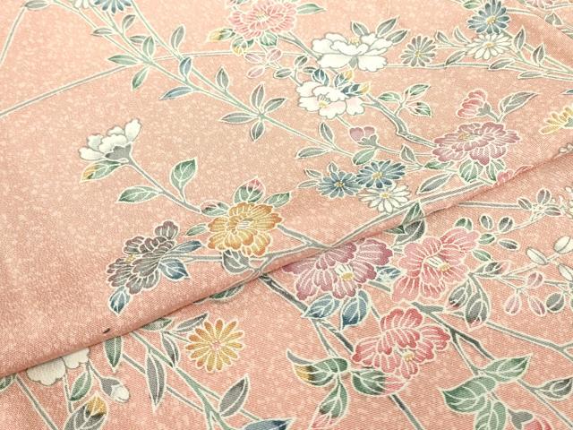 平和屋着物▽上質な小紋 単衣 草花文 正絹 逸品 DABE4313az