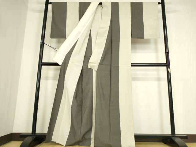 平和屋着物▽本塩沢 単衣 間道 110亀甲 正絹 逸品 DABE4319az