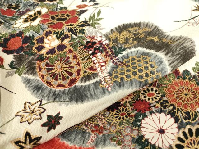 平和屋着物▽上質な小紋 単衣 花車文 金糸 正絹 逸品 DABE4325az