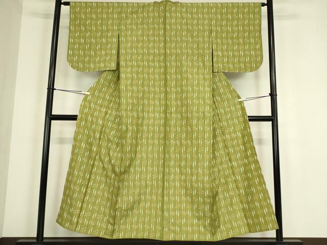 平和屋着物▽本場琉球絣 紬 単衣 反端付き 正絹 逸品 DABE4326az