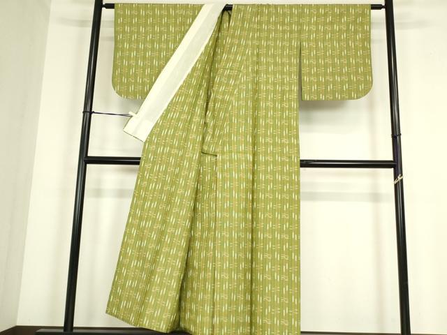 平和屋着物▽本場琉球絣 紬 単衣 反端付き 正絹 逸品 DABE4326az
