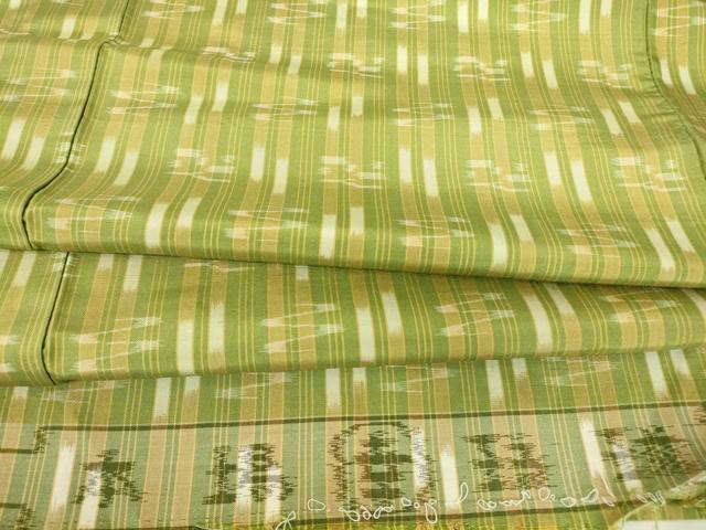平和屋着物▽本場琉球絣 紬 単衣 反端付き 正絹 逸品 DABE4326az