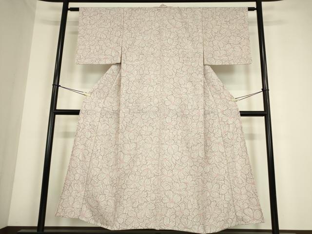 平和屋着物▽伝統工藝蒔糊小紋 単衣 花尽くし 反端付き 正絹 逸品 未使用 DABE4328az