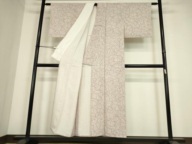 平和屋着物▽伝統工藝蒔糊小紋 単衣 花尽くし 反端付き 正絹 逸品 未使用 DABE4328az