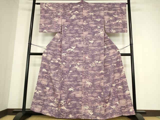 平和屋着物▽上質な小紋 単衣 型染 松竹梅 正絹 逸品 DABE4336az
