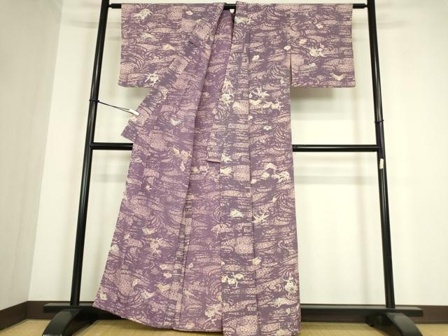平和屋着物▽上質な小紋 単衣 型染 松竹梅 正絹 逸品 DABE4336az
