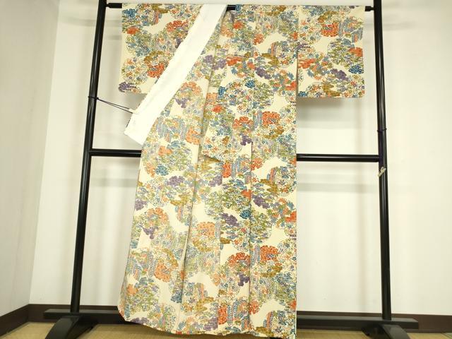 平和屋着物▽上質な小紋 単衣 型染 雪輪吉祥花文 正絹 逸品 DABE4341az