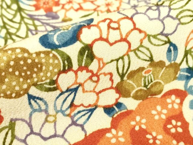平和屋着物▽上質な小紋 単衣 型染 雪輪吉祥花文 正絹 逸品 DABE4341az
