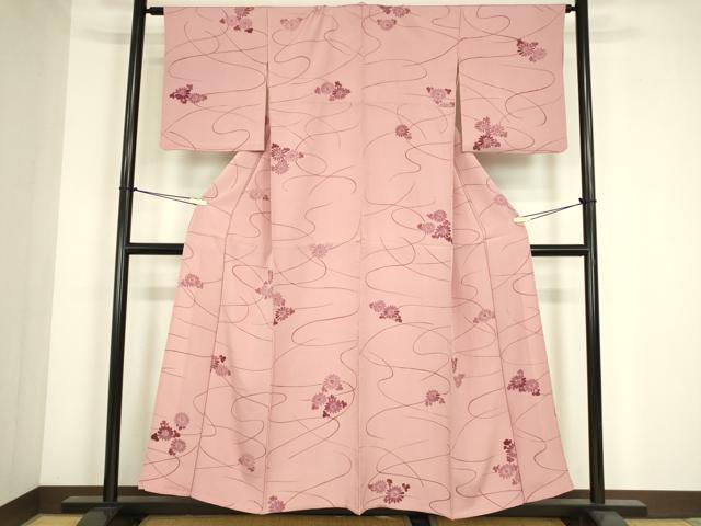 平和屋着物▽上質な小紋 単衣 流水花文 正絹 逸品 DABE4344az