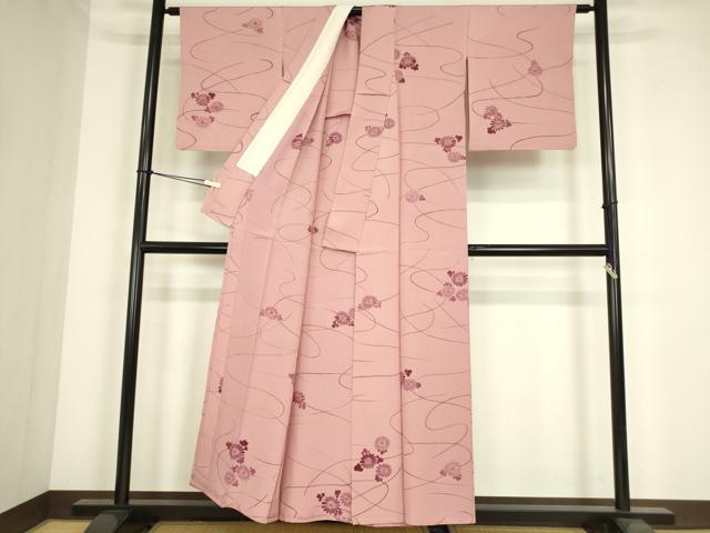 平和屋着物▽上質な小紋 単衣 流水花文 正絹 逸品 DABE4344az