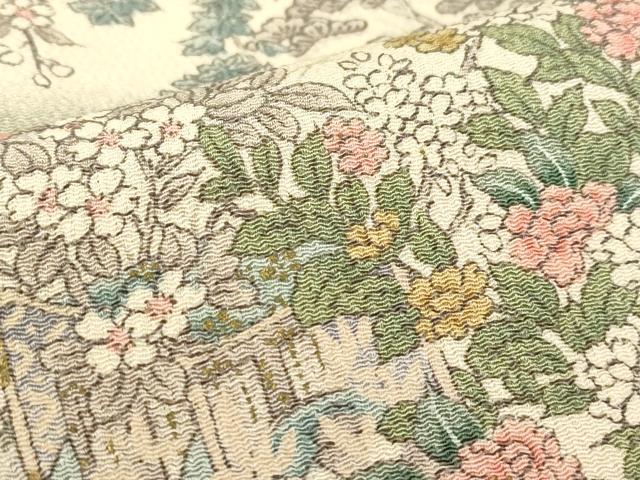 平和屋着物▽上質な小紋 単衣 人物風景文 鬼しぼ縮緬 正絹 逸品DABE4345az
