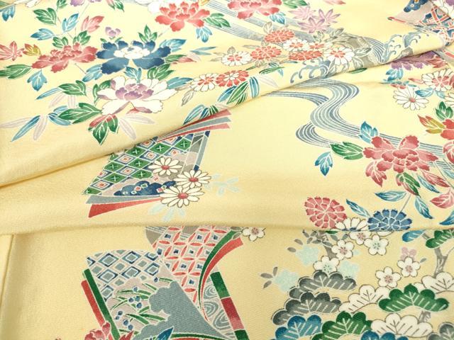平和屋着物▽上質な小紋 単衣 流水冊子文 正絹 逸品 DABE4349az