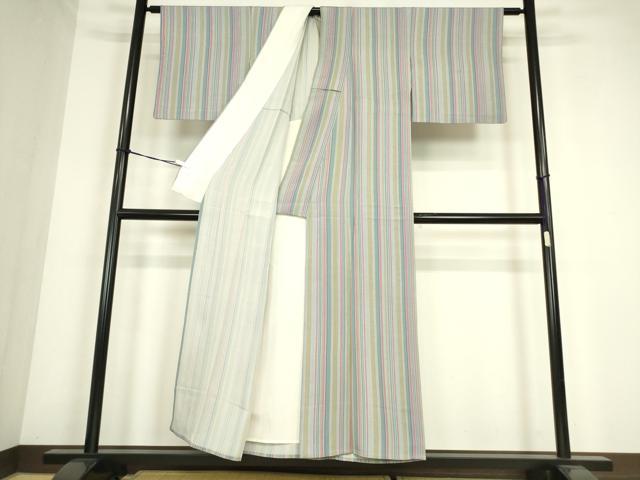 平和屋着物▽上質な小紋 単衣 縞 正絹 逸品 DABE4364az