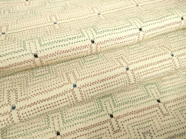 平和屋着物▽本塩沢 単衣 幾何学文 正絹 逸品 DABE4399az