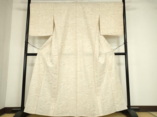 平和屋着物▽上質な紬 単衣 地紙流水松文 正絹 逸品 DABE4406az