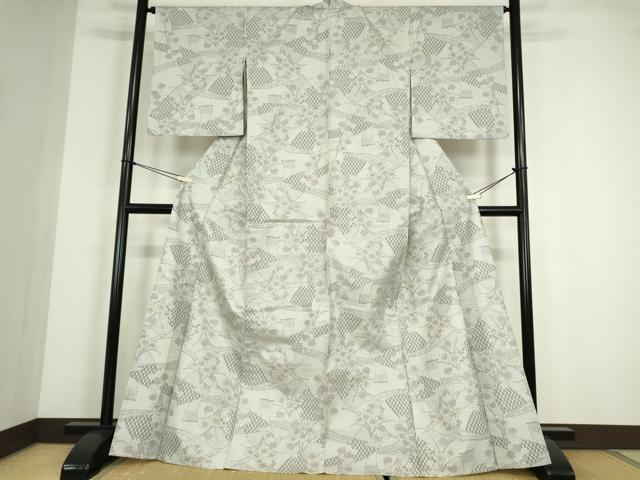 平和屋着物▽上質な紬 単衣 吉祥花文 正絹 逸品 DABE4411az