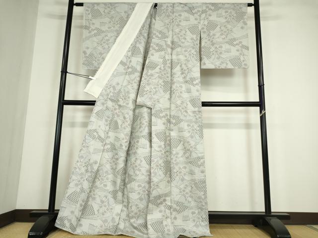 平和屋着物▽上質な紬 単衣 吉祥花文 正絹 逸品 DABE4411az