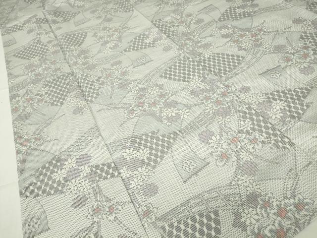 平和屋着物▽上質な紬 単衣 吉祥花文 正絹 逸品 DABE4411az