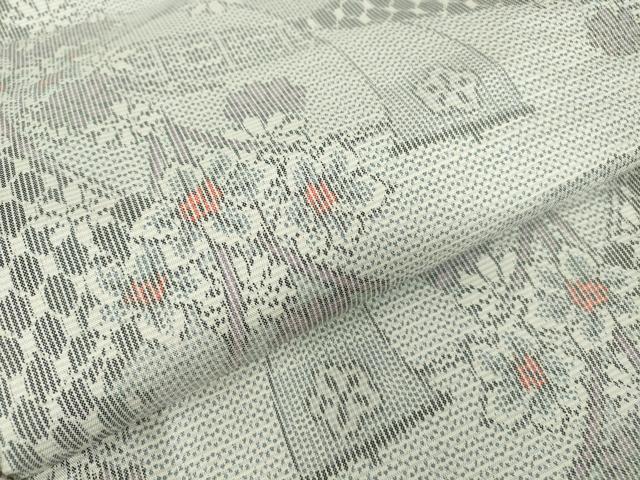 平和屋着物▽上質な紬 単衣 吉祥花文 正絹 逸品 DABE4411az
