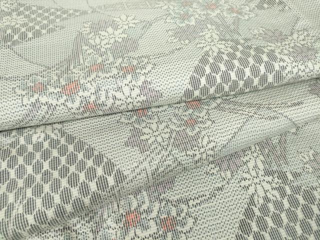 平和屋着物▽上質な紬 単衣 吉祥花文 正絹 逸品 DABE4411az