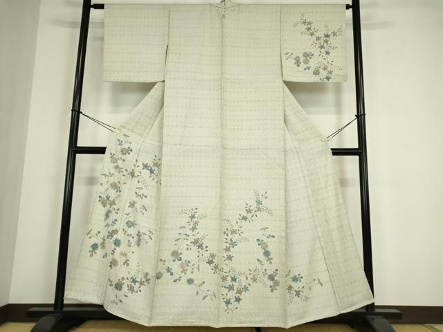 平和屋着物▽訪問着　単衣　友禅　刺繍　菊　正絹　逸品　AABG7252ck 平和屋着物▽訪問着 単衣 刺繍 裏菊に橘 正絹 逸品 DABE4412az