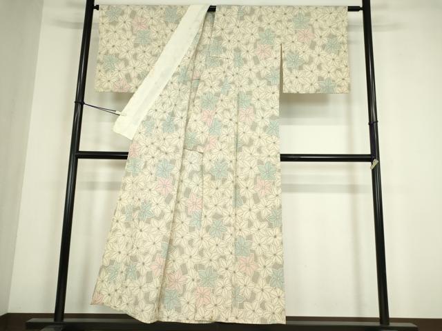 平和屋着物▽本塩沢 単衣 花尽くし 正絹 逸品 DABE4413az