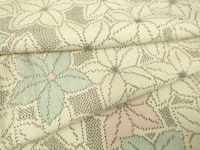 平和屋着物▽本塩沢 単衣 花尽くし 正絹 逸品 DABE4413az