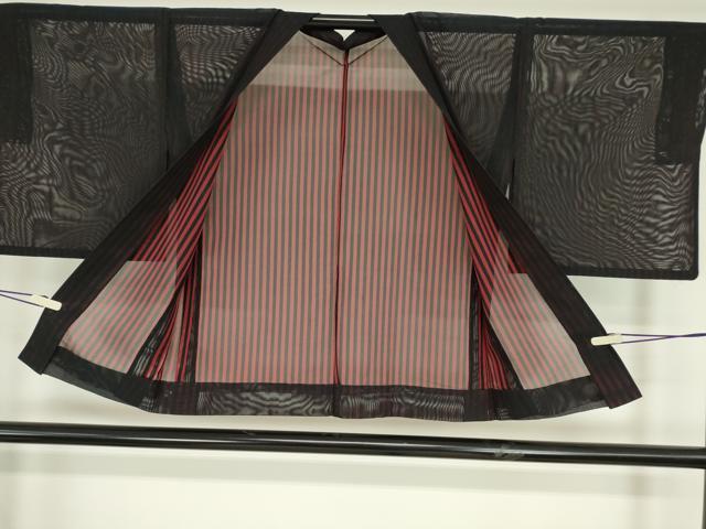 平和屋着物▽羽織 スリーシーズン 春夏秋 塵除け 紗 縞 黒地 正絹 逸品 DABE4436az