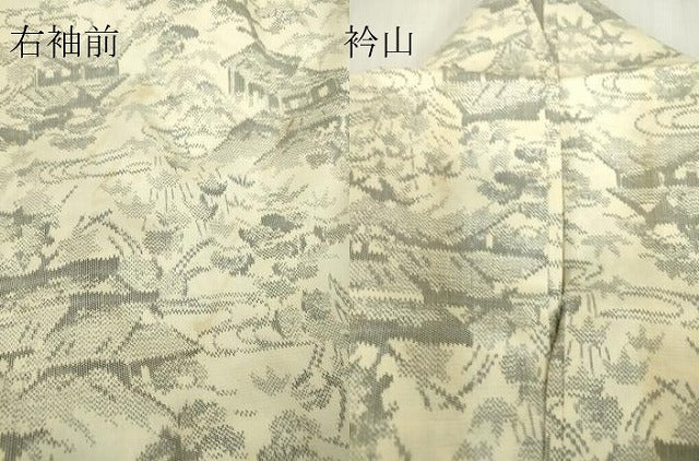 平和屋着物▽上質な紬 単衣 風景花文 正絹 逸品 DABE4441az