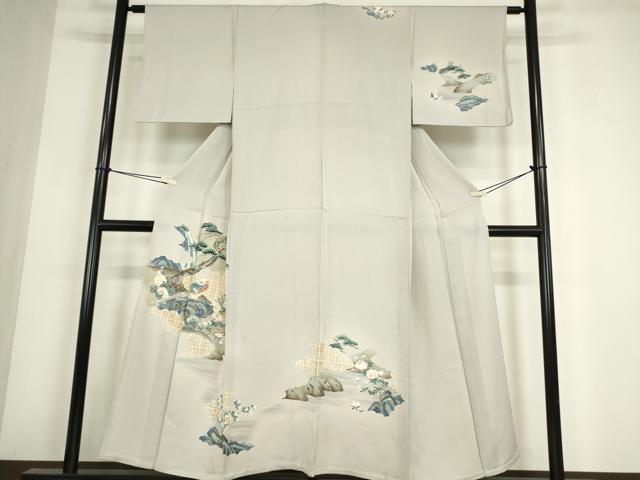 平和屋着物▽訪問着 単衣 休み鳥老松文 金彩 正絹 逸品 DABE4442az
