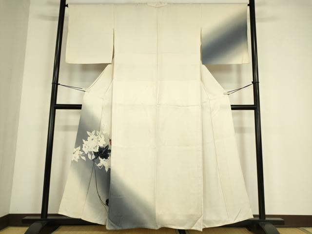 平和屋着物▽訪問着 単衣 舞蝶花文 手描き 暈し染め 正絹 逸品 DABE4482az