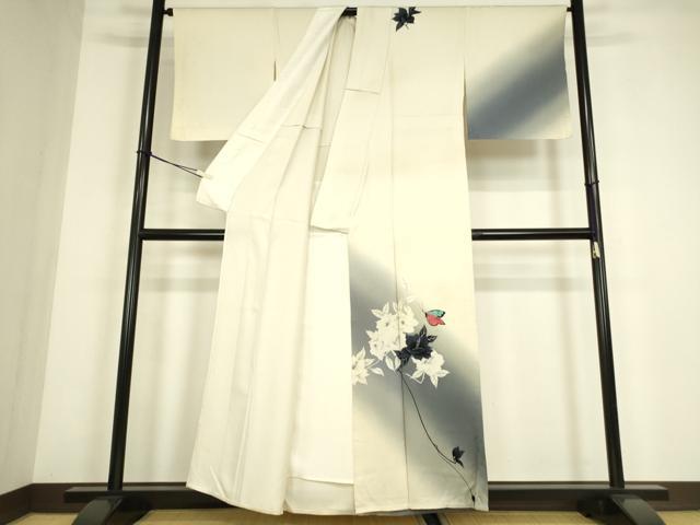 平和屋着物▽訪問着 単衣 舞蝶花文 手描き 暈し染め 正絹 逸品 DABE4482az