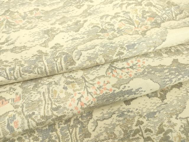 平和屋着物▽上質な紬 単衣 雲取風景文 正絹 逸品 DABE4483az