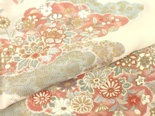 平和屋着物▽上質な小紋 単衣 雲取り花文 金彩 正絹 逸品 DABE4484az