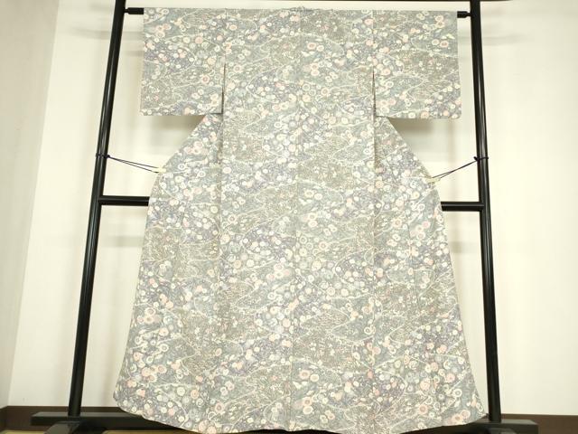 平和屋着物▽上質な小紋 単衣 吉祥花文 正絹 逸品 DABE4492az