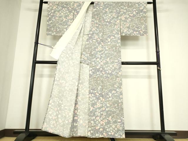 平和屋着物▽上質な小紋 単衣 吉祥花文 正絹 逸品 DABE4492az