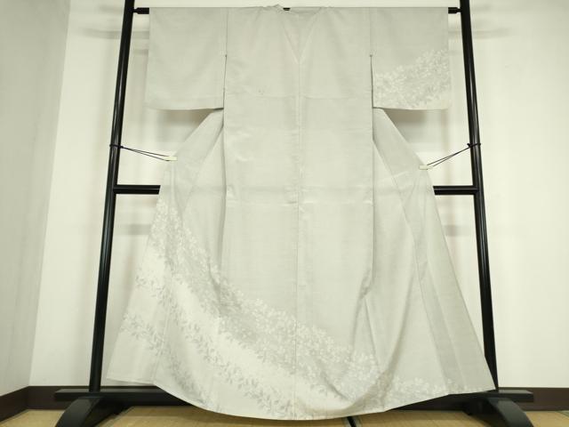 平和屋着物▽本塩沢 訪問着 単衣 草花文 正絹 逸品 DABE4516az