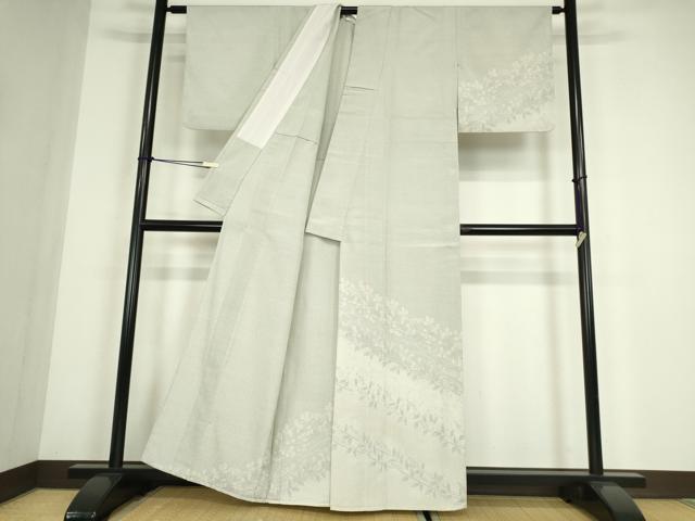 平和屋着物▽本塩沢 訪問着 単衣 草花文 正絹 逸品 DABE4516az