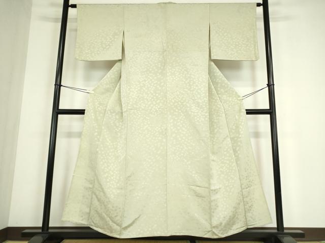 平和屋着物▽上質な色無地 単衣 舞花地紋 柳鼠色 正絹 逸品 DABE4529az