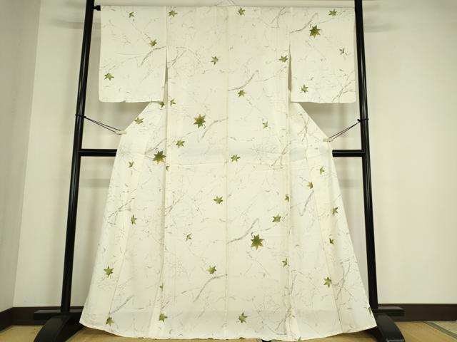 平和屋着物▽上質な小紋 単衣 楓文 正絹 逸品 DABE4539az