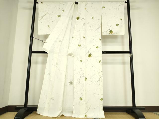 平和屋着物▽上質な小紋 単衣 楓文 正絹 逸品 DABE4539az