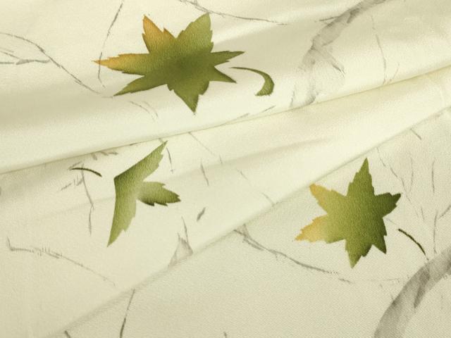 平和屋着物▽上質な小紋 単衣 楓文 正絹 逸品 DABE4539az