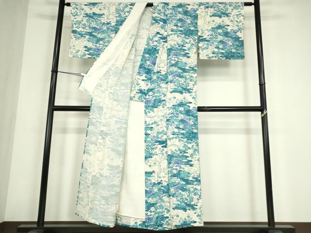 平和屋着物▽上質な小紋 単衣 流水扇面花 正絹 逸品 DABE4551az