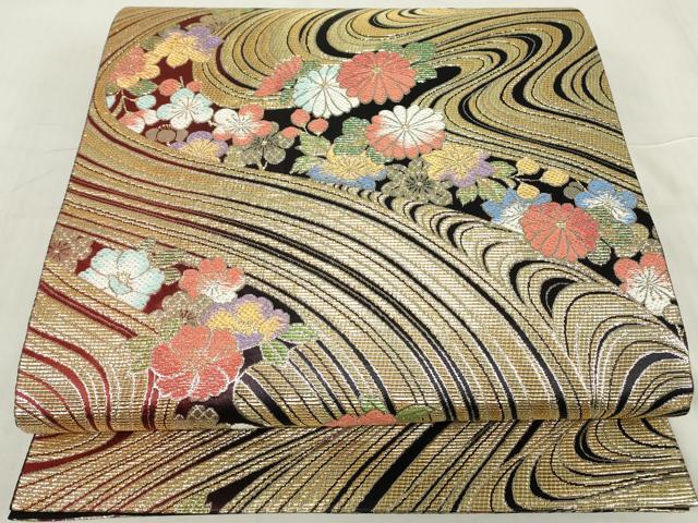 平和屋着物●澤屋重兵衛　六通柄袋帯　流水文　金糸　正絹　逸品　CABC5552hy 平和屋着物○澤屋重兵衛 六通柄袋帯 流水文 金糸 正絹 逸品 CABC5552hy
