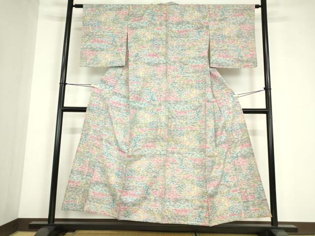 平和屋着物▽上質な紬 単衣 霞花文 正絹 逸品 DABE4640az