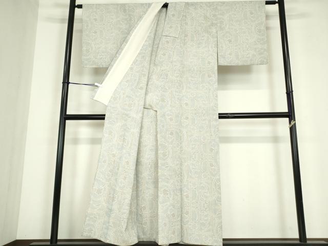 平和屋着物▽本塩沢 単衣 花唐草文 正絹 逸品 DABE4643az
