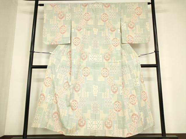 平和屋着物▽本塩沢 単衣 正倉院花文 正絹 逸品 DABE4645az